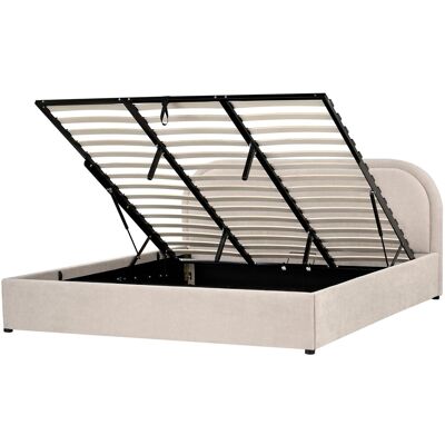 Beliani Lit Ottoman Avec Rangement Moderne En Tissu 180 X 200 Cm Rembourré Beige Quillie - Publicité Beliani Lit Ottoman Avec Rangement Moderne En Tissu 180 X 200 Cm Rembourré Beige Quillie - Publicité