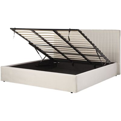 Beliani Lit Double Chambre Avec Rangement 180 X 200 Cm En Mdf Et Polyester Beige Vion - Publicité Beliani Lit Double Chambre Avec Rangement 180 X 200 Cm En Mdf Et Polyester Beige Vion - Publicité