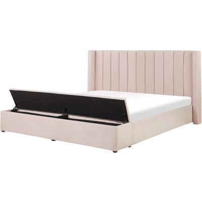Beliani Lit À Eau Double Avec Tête Rayée Haute Et Banc De Rangement Rembourré 180 X 200 - Publicité Beliani Lit À Eau Double Avec Tête Rayée Haute Et Banc De Rangement Rembourré 180 X 200 - Publicité