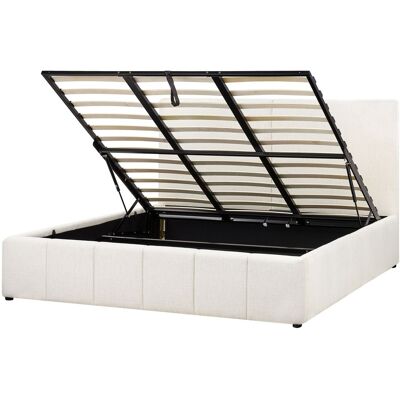 Beliani Lit Avec Coffre En Tissu 180 X 200 Cm Rembourré Avec Cadre De Lit Blanc Cassé - Publicité Beliani Lit Avec Coffre En Tissu 180 X 200 Cm Rembourré Avec Cadre De Lit Blanc Cassé - Publicité