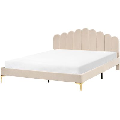 Beliani Lit En Velours 180 X 200 Cm Tête De Lit En Forme De Coquillage Pieds En Métal So - Publicité Beliani Lit En Velours 180 X 200 Cm Tête De Lit En Forme De Coquillage Pieds En Métal So - Publicité