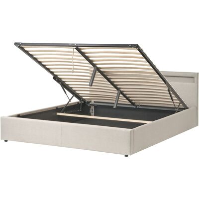 Beliani Lit Ottoman En Tissu 180 X 200 Cm Rembourré Avec Rangement Sommier À Lattes Led - Publicité Beliani Lit Ottoman En Tissu 180 X 200 Cm Rembourré Avec Rangement Sommier À Lattes Led - Publicité