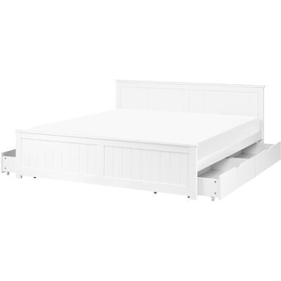 Beliani Lit Minimaliste En Bois De Pin Et Mdf 180 X 200 Cm Avec 4 Tiroirs Espace De Rang - Publicité Beliani Lit Minimaliste En Bois De Pin Et Mdf 180 X 200 Cm Avec 4 Tiroirs Espace De Rang - Publicité