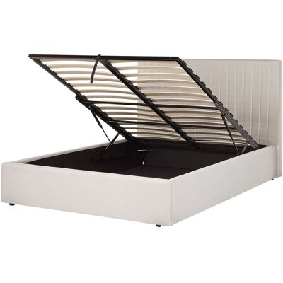 Beliani Lit Double Chambre Avec Rangement 140 X 200 Cm En Mdf Et Polyester Beige Vion - Publicité Beliani Lit Double Chambre Avec Rangement 140 X 200 Cm En Mdf Et Polyester Beige Vion - Publicité