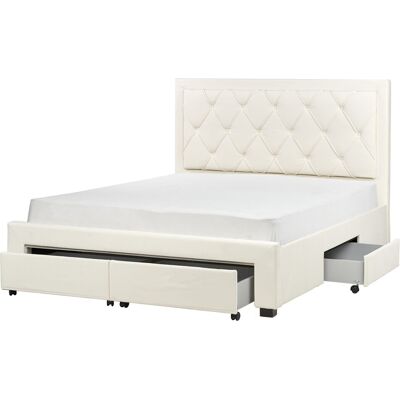 Lit de Rangement Beliani Velours Crème Taille Roi de l'UE - Publicité Lit de Rangement Beliani Velours Crème Taille Roi de l'UE - Publicité