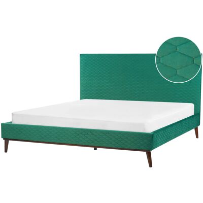 Lit Queen Size Super Beliani Velours Vert - Lit - Publicité Lit Queen Size Super Beliani Velours Vert - Lit - Publicité