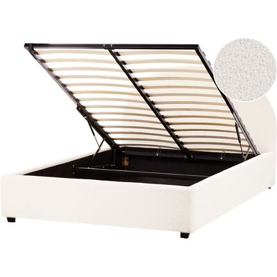 Beliani Lit Double Avec Coffre 140 X 200 Cm Tête De Lit Ronde En Bouclé Blanc Cassé Vauc - Publicité Beliani Lit Double Avec Coffre 140 X 200 Cm Tête De Lit Ronde En Bouclé Blanc Cassé Vauc - Publicité