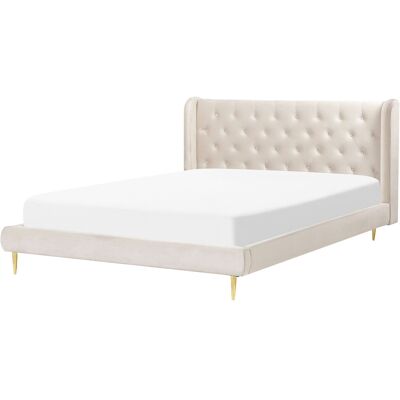 Lit Beliani FORBACH - Taille roi de l'UE Velours Beige - Design Moderne - Publicité Lit Beliani FORBACH - Taille roi de l'UE Velours Beige - Design Moderne - Publicité