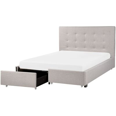 Beliani Lit Double 140x200 Cm En Tissu Gris Clair Tête Capitonnée Cadre À 2 Tiroirs Roch - Publicité Beliani Lit Double 140x200 Cm En Tissu Gris Clair Tête Capitonnée Cadre À 2 Tiroirs Roch - Publicité