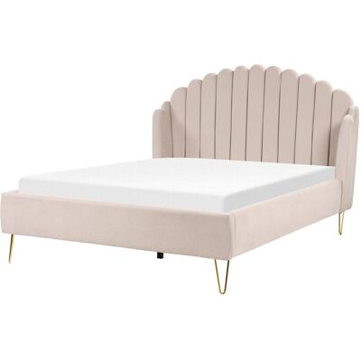 Lit Beliani Revêtement en Tissu Beige Taille Double EU 4ft6 Pieds en Métal Design Rétro Tête Capitonée - Lit - Publicité Lit Beliani Revêtement en Tissu Beige Taille Double EU 4ft6 Pieds en Métal Design Rétro Tête Capitonée - Lit - Publicité