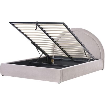 Beliani Lit Avec Rangement En Tissu 160 X 200 Cm Tête De Lit Rembourrée Taupe Mouzon - Publicité Beliani Lit Avec Rangement En Tissu 160 X 200 Cm Tête De Lit Rembourrée Taupe Mouzon - Publicité