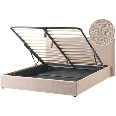 Beliani Lit Ottoman En Bouclé 180 X 200 Cm Avec Cadre Relevable Espace De Rangement Taup - Publicité Beliani Lit Ottoman En Bouclé 180 X 200 Cm Avec Cadre Relevable Espace De Rangement Taup - Publicité