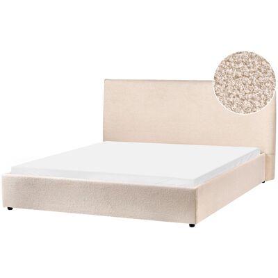 Beliani Lit Double Rembourré 160 X 200 Cm En Bouclé Beige Lavaur - Publicité Beliani Lit Double Rembourré 160 X 200 Cm En Bouclé Beige Lavaur - Publicité