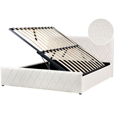 Beliani Lit Ottoman En Bouclé 180 X 200 Cm Avec Tête De Lit De Rangement Blanc Cassé Roc - Publicité Beliani Lit Ottoman En Bouclé 180 X 200 Cm Avec Tête De Lit De Rangement Blanc Cassé Roc - Publicité