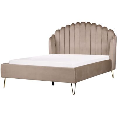 Beliani Lit Rembourré Avec Sommier À Lattes 140 X 200 Cm En Velours Taupe Ambillou - Publicité Beliani Lit Rembourré Avec Sommier À Lattes 140 X 200 Cm En Velours Taupe Ambillou - Publicité