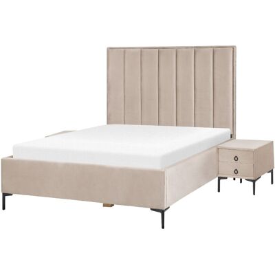 Ensemble de chambre Beliani Velours Taupe Taille Double EU - Publicité Ensemble de chambre Beliani Velours Taupe Taille Double EU - Publicité