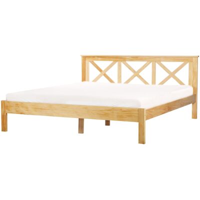 Lit double en bois clair Beliani - Style scandinave - 180x200cm - Lit - Publicité Lit double en bois clair Beliani - Style scandinave - 180x200cm - Lit - Publicité