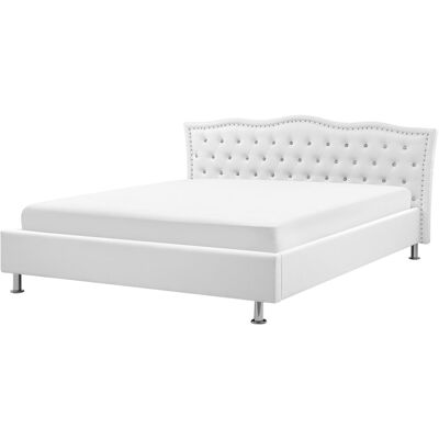 Beliani Sommier Et Cadre De Lit Double 180 X 200 Cm En Cuir Pu Blanc Tête De Lit Cloutée - Publicité Beliani Sommier Et Cadre De Lit Double 180 X 200 Cm En Cuir Pu Blanc Tête De Lit Cloutée - Publicité