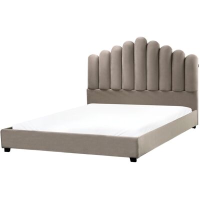 Lit Velours Beige Vincennes Beliani - bed - Publicité Lit Velours Beige Vincennes Beliani - bed - Publicité