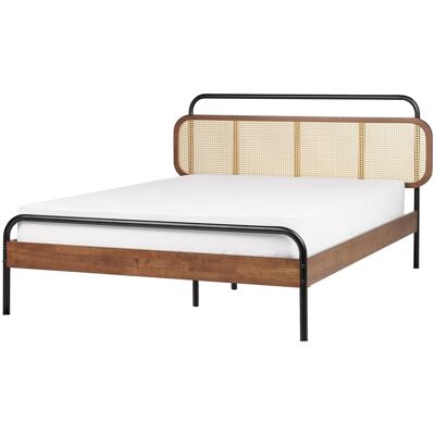 Beliani Lit Double Rustique En Bois D'Hévéa 140 X 200cm Avec Tresse Viennoise Bois Foncé - Publicité Beliani Lit Double Rustique En Bois D'Hévéa 140 X 200cm Avec Tresse Viennoise Bois Foncé - Publicité