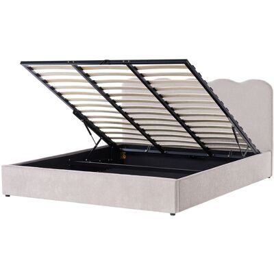 Beliani Lit Avec Rangement En Tissu 180 X 200 Cm Avec Tête De Lit Sommier À Lattes Taupe - Publicité Beliani Lit Avec Rangement En Tissu 180 X 200 Cm Avec Tête De Lit Sommier À Lattes Taupe - Publicité