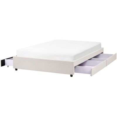 Beliani Cadre De Lit Tapissé Double Avec Tiroirs De Rangement 140 X 200 Cm Beige Clair - Publicité Beliani Cadre De Lit Tapissé Double Avec Tiroirs De Rangement 140 X 200 Cm Beige Clair - Publicité