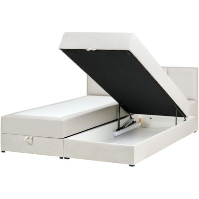 Beliani Lit Double Avec Rangement En Tissu 180 X 200 Cm Continental Blanc Cassé Baronet - Publicité Beliani Lit Double Avec Rangement En Tissu 180 X 200 Cm Continental Blanc Cassé Baronet - Publicité