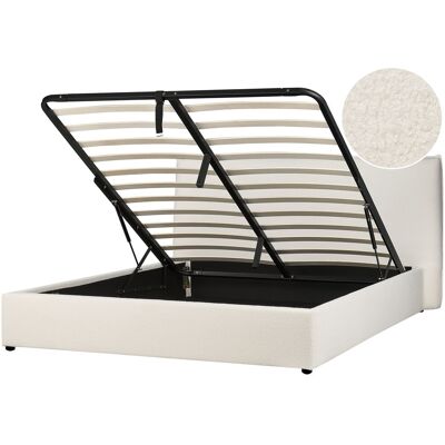 Beliani Lit Rembourré Glamour Avec Rangement 180 X 200 Cm En Tissu Bouclé Blanc Cassé La - Publicité Beliani Lit Rembourré Glamour Avec Rangement 180 X 200 Cm En Tissu Bouclé Blanc Cassé La - Publicité