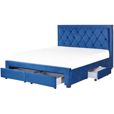 Beliani Lit Glamour Rangement Double Velours Capitonné 180 X 200 Cm Bleu Marine Lievin - Publicité Beliani Lit Glamour Rangement Double Velours Capitonné 180 X 200 Cm Bleu Marine Lievin - Publicité