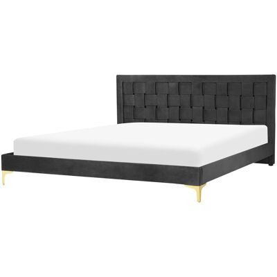 Lit Beliani LIMOUX - Velours Noir - Taille EU Super King - 180x200 cm - Publicité Lit Beliani LIMOUX - Velours Noir - Taille EU Super King - 180x200 cm - Publicité