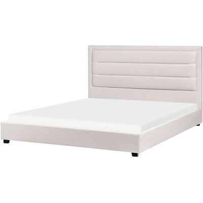 Beliani Lit Double Avec Tête De Lit 180 X 200 Cm Tissu Rembourré Beige Clair Rouen - Publicité Beliani Lit Double Avec Tête De Lit 180 X 200 Cm Tissu Rembourré Beige Clair Rouen - Publicité