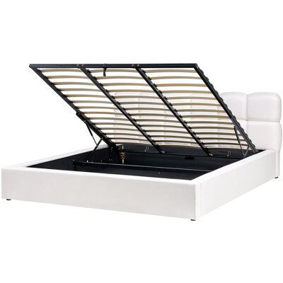 Beliani Lit Ottoman Avec Rangement Moderne En Tissu 180 X 200 Cm Rembourré Blanc Cassé B - Publicité Beliani Lit Ottoman Avec Rangement Moderne En Tissu 180 X 200 Cm Rembourré Blanc Cassé B - Publicité