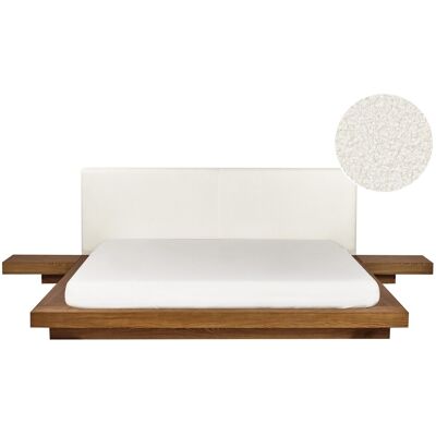 Lit moderne en bois clair avec tête de lit en bouclé - Mobilier de chambre - Publicité Lit moderne en bois clair avec tête de lit en bouclé - Mobilier de chambre - Publicité