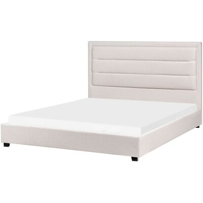 Beliani Lit Double Avec Tête De Lit 160 X 200 Cm Tissu Rembourré Beige Clair Rouen - Publicité Beliani Lit Double Avec Tête De Lit 160 X 200 Cm Tissu Rembourré Beige Clair Rouen - Publicité