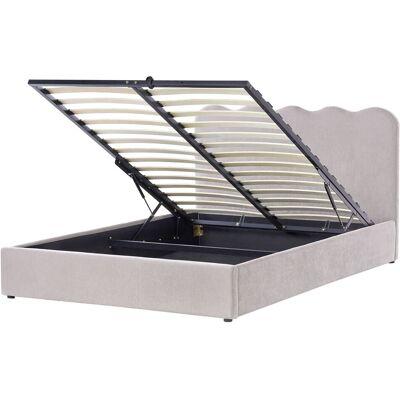 Beliani Lit Avec Rangement En Tissu Taupe 160 X 200cm Relevable Avec Tête De Lit Sommier - Publicité Beliani Lit Avec Rangement En Tissu Taupe 160 X 200cm Relevable Avec Tête De Lit Sommier - Publicité