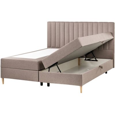 Beliani Lit Boxspring En Tissu Avec Rangement Ottoman 180 X 200 Cm Rembourré Taupe - Publicité Beliani Lit Boxspring En Tissu Avec Rangement Ottoman 180 X 200 Cm Rembourré Taupe - Publicité