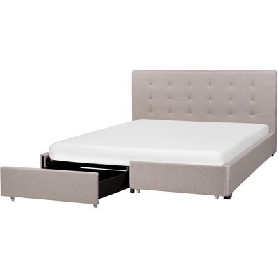Beliani Lit Double 160x200 Cm En Tissu Gris Clair Tête Capitonnée Cadre À 2 Tiroirs Roch - Publicité Beliani Lit Double 160x200 Cm En Tissu Gris Clair Tête Capitonnée Cadre À 2 Tiroirs Roch - Publicité