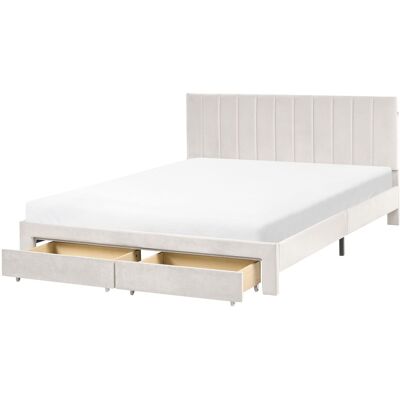 Beliani Lit Double Moderne 160 X 200 Cm Avec Tiroirs Tête De Lit Rembourrée En Velours S - Publicité Beliani Lit Double Moderne 160 X 200 Cm Avec Tiroirs Tête De Lit Rembourrée En Velours S - Publicité