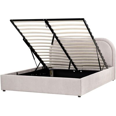 Beliani Lit Ottoman Avec Rangement Moderne En Tissu 140 X 200 Cm Rembourré Taupe Quillie - Publicité Beliani Lit Ottoman Avec Rangement Moderne En Tissu 140 X 200 Cm Rembourré Taupe Quillie - Publicité