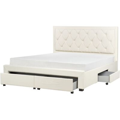 Lit de Rangement Velours Crème Beliani - Taille King EU - Publicité Lit de Rangement Velours Crème Beliani - Taille King EU - Publicité