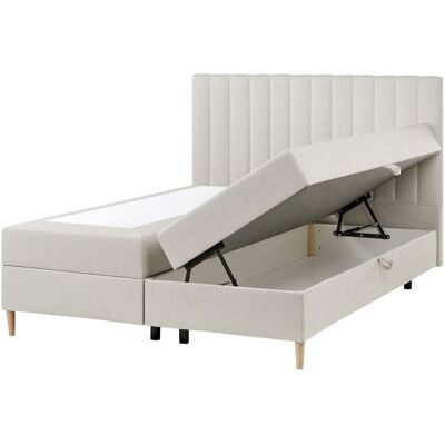 Beliani Lit Boxspring En Tissu Avec Rangement Ottoman 160 X 200 Cm Rembourré Blanc Cassé - Publicité Beliani Lit Boxspring En Tissu Avec Rangement Ottoman 160 X 200 Cm Rembourré Blanc Cassé - Publicité