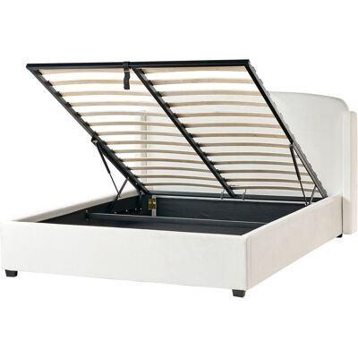 Beliani Lit Avec Rangement Moderne Minimaliste En Tissu 160 X 200 Cm Tête De Lit Rembour - Publicité Beliani Lit Avec Rangement Moderne Minimaliste En Tissu 160 X 200 Cm Tête De Lit Rembour - Publicité