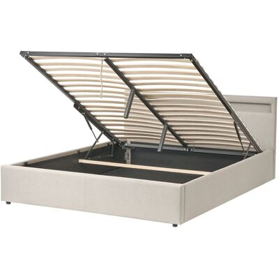 Beliani Lit Ottoman En Tissu 160 X 200 Cm Rembourré Avec Rangement Sommier À Lattes Led - Publicité Beliani Lit Ottoman En Tissu 160 X 200 Cm Rembourré Avec Rangement Sommier À Lattes Led - Publicité