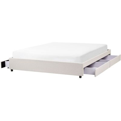 Beliani Cadre De Lit Tapissé Double Avec Tiroirs De Rangement 180 X 200 Cm En Tissu Beig - Publicité Beliani Cadre De Lit Tapissé Double Avec Tiroirs De Rangement 180 X 200 Cm En Tissu Beig - Publicité