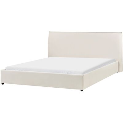 Beliani Lit À Eau Double Avec Tête De Lit Haute 180 X 200 Cm En Velours Blanc Cassé - Publicité Beliani Lit À Eau Double Avec Tête De Lit Haute 180 X 200 Cm En Velours Blanc Cassé - Publicité