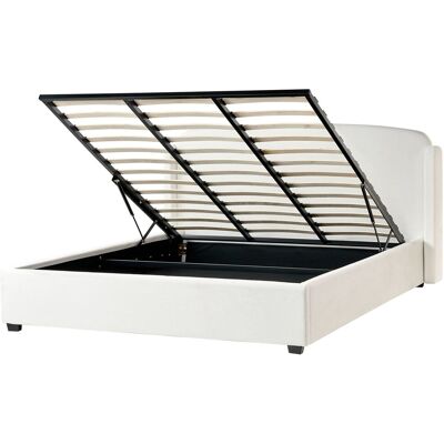 Beliani Lit Avec Rangement Moderne Minimaliste En Tissu 180 X 200 Cm Tête De Lit Rembour - Publicité Beliani Lit Avec Rangement Moderne Minimaliste En Tissu 180 X 200 Cm Tête De Lit Rembour - Publicité