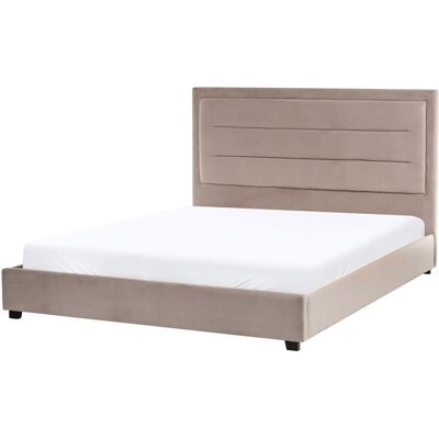 Beliani Lit Double Avec Tête De Lit 160 X 200 Cm Velours Rembourré Taupe Rouen - Publicité Beliani Lit Double Avec Tête De Lit 160 X 200 Cm Velours Rembourré Taupe Rouen - Publicité