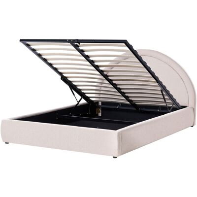 Beliani Lit Avec Rangement En Tissu 160 X 200 Cm Tête De Lit Rembourrée Beige Clair - Publicité Beliani Lit Avec Rangement En Tissu 160 X 200 Cm Tête De Lit Rembourrée Beige Clair - Publicité