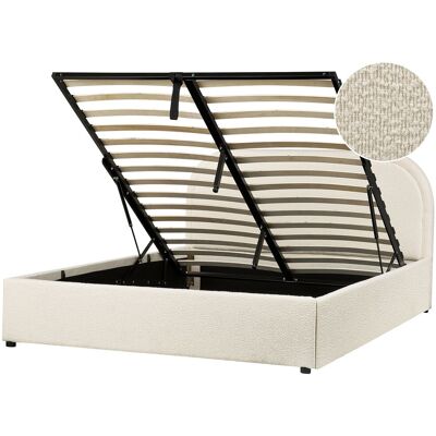 Lit Beliani avec Rangement - Bouclé Beige - 140x200cm - Style Moderne - Publicité Lit Beliani avec Rangement - Bouclé Beige - 140x200cm - Style Moderne - Publicité