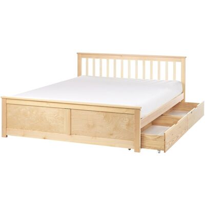 Beliani Lit Double Minimaliste En Bois De Pin Mdf 160 X 200 Cm Avec 2 Tiroirs De Rangeme - Publicité Beliani Lit Double Minimaliste En Bois De Pin Mdf 160 X 200 Cm Avec 2 Tiroirs De Rangeme - Publicité